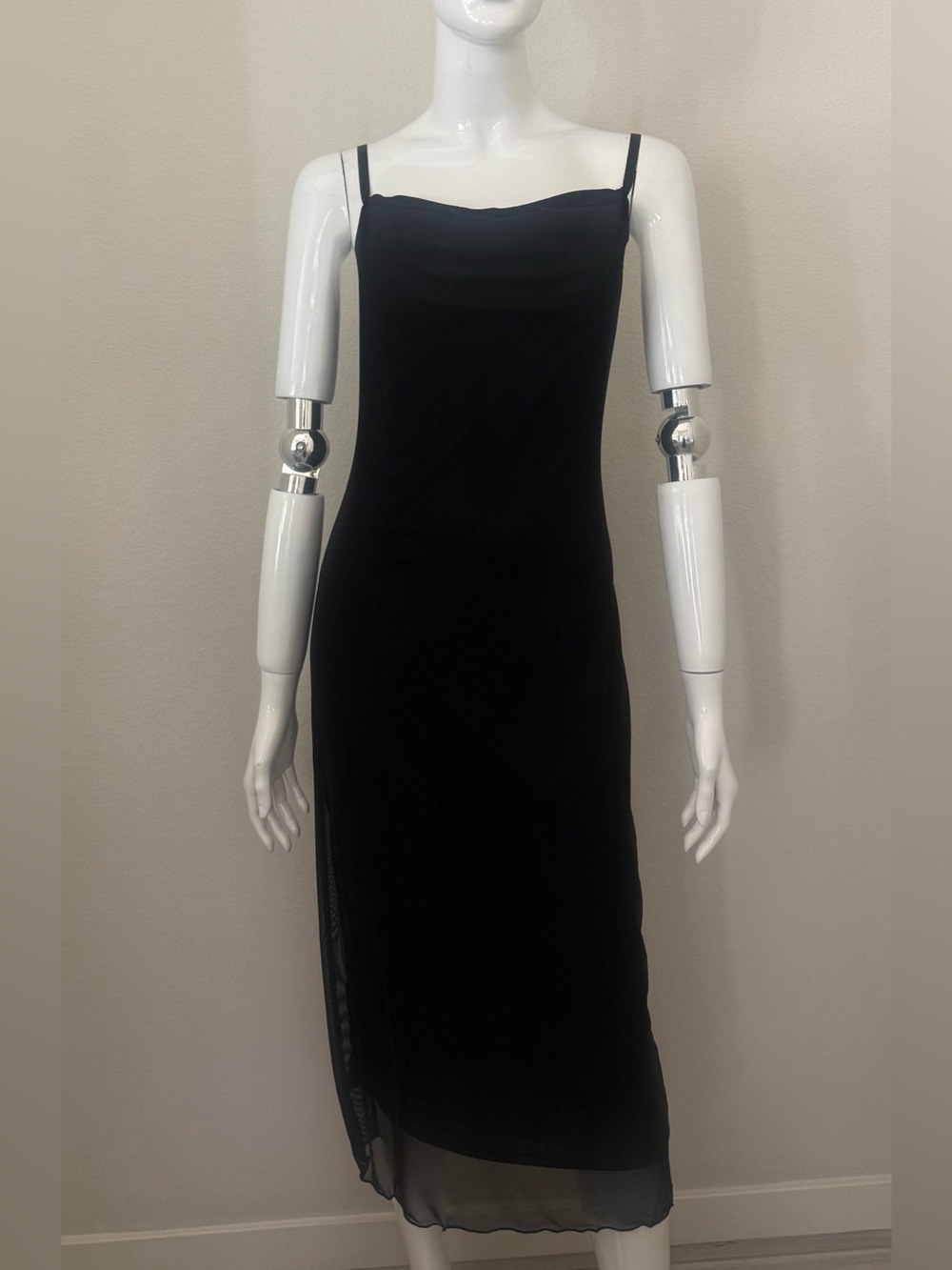 Bebe Power Mesh Maxi Slip Dress Sleek Black Midi Slip Dress with Cowl Neckline